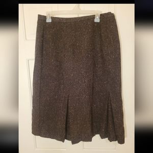 Dressbarn Skirt Womens 14 Brown Tweed Pleat Front Skirt Wool Blend Career Preppy